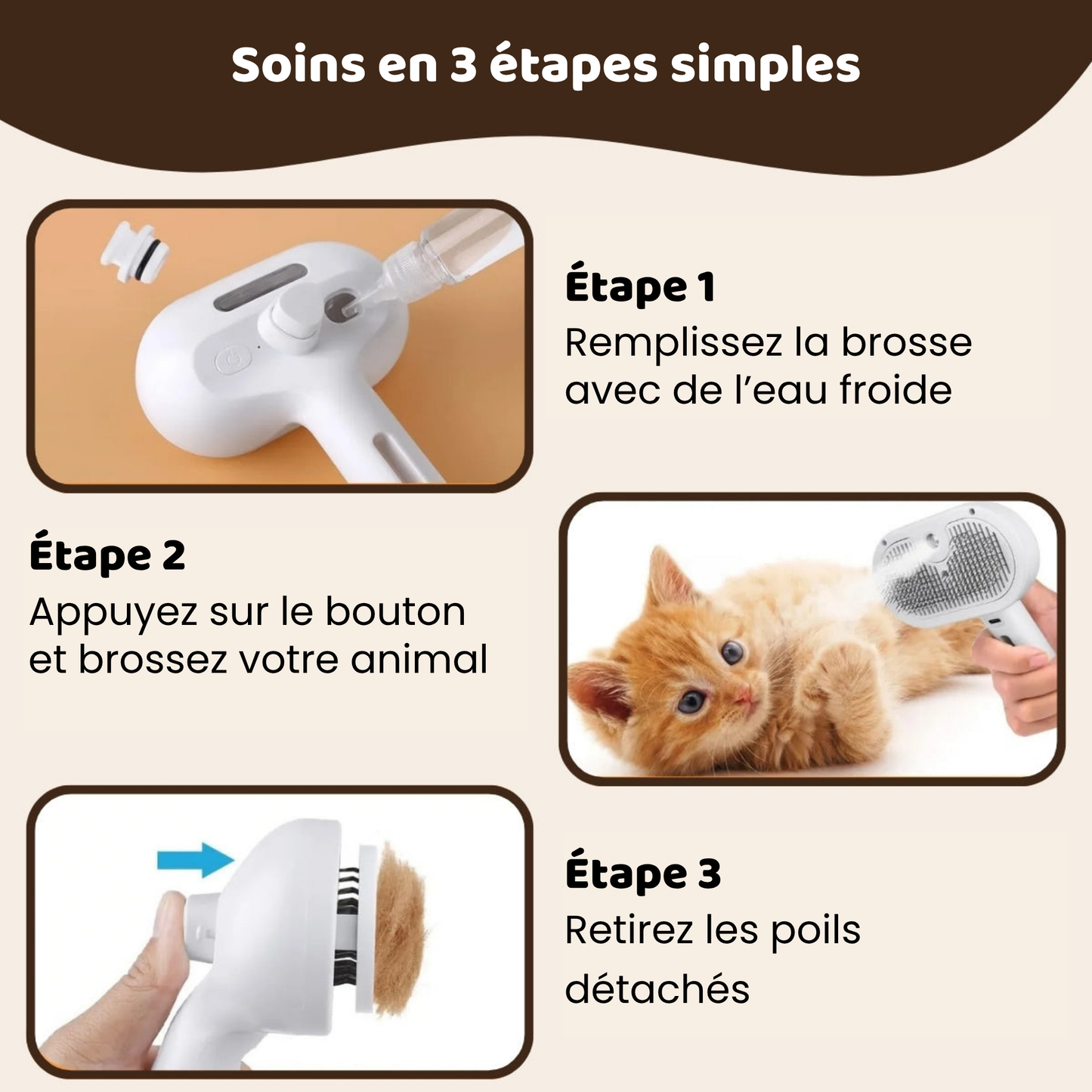 Calyne® SteamBrush Pro - Brosse de toilettage professionnelle pour animaux de compagnie